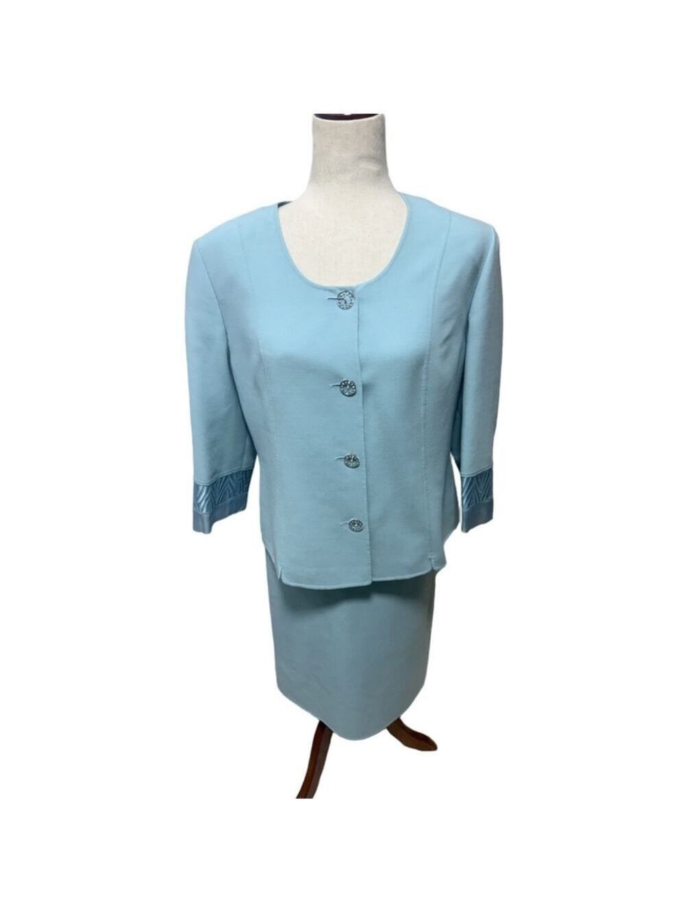 Vintage baby blue suit. Italy.size 46 women's skirt top. Large - Picture 2 of 16